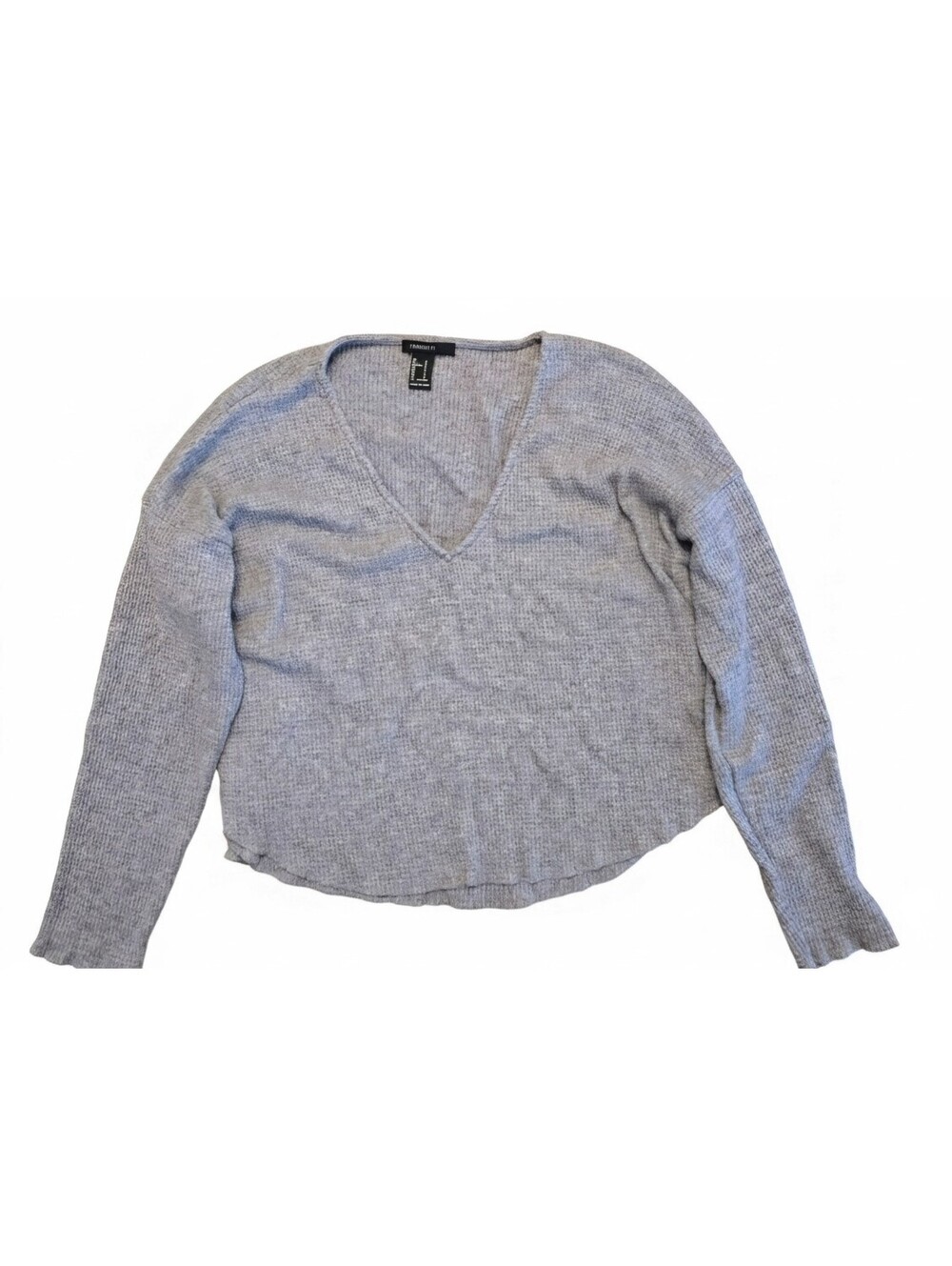 Forever 21 Grey Waffle Knit V-Neck Oversized Sweater - Women's Size S